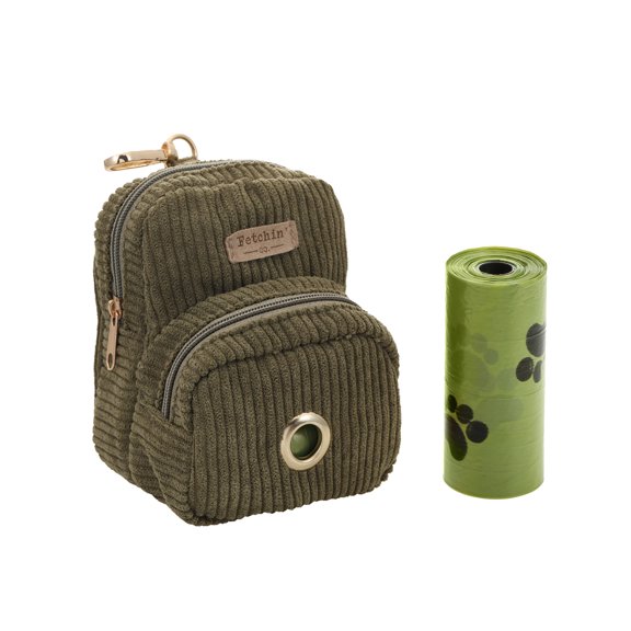 Green Corduroy Mini Backpack Pet Waste Bag Treat Holder