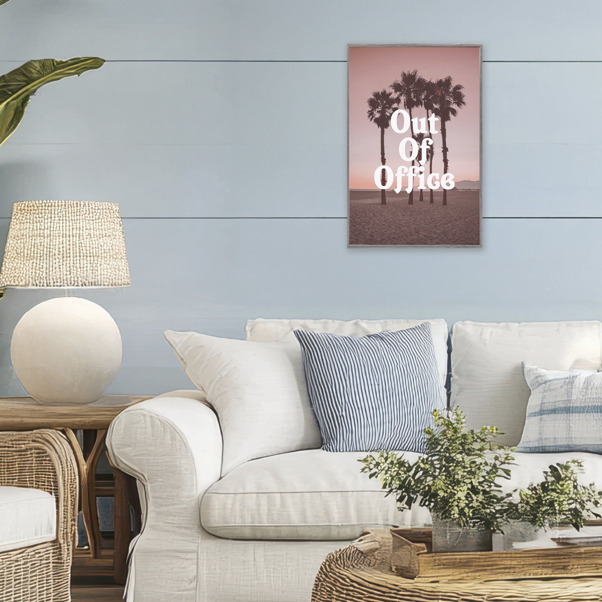 Stupell Industries Pink Tropical Out Of Office Gray Framed Giclee Art, design by Lil' Rue