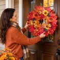 thumbnail image 4 of 20" Large Artificial Fall Wreath with Flowers for Front Door Decor | Faux Maple Leaves Fake Pinecone Sunflowers Pumpkins Wreath,for Porch Window Autumn Thanksgiving Day Harvest Festival Decor, 4 of 8