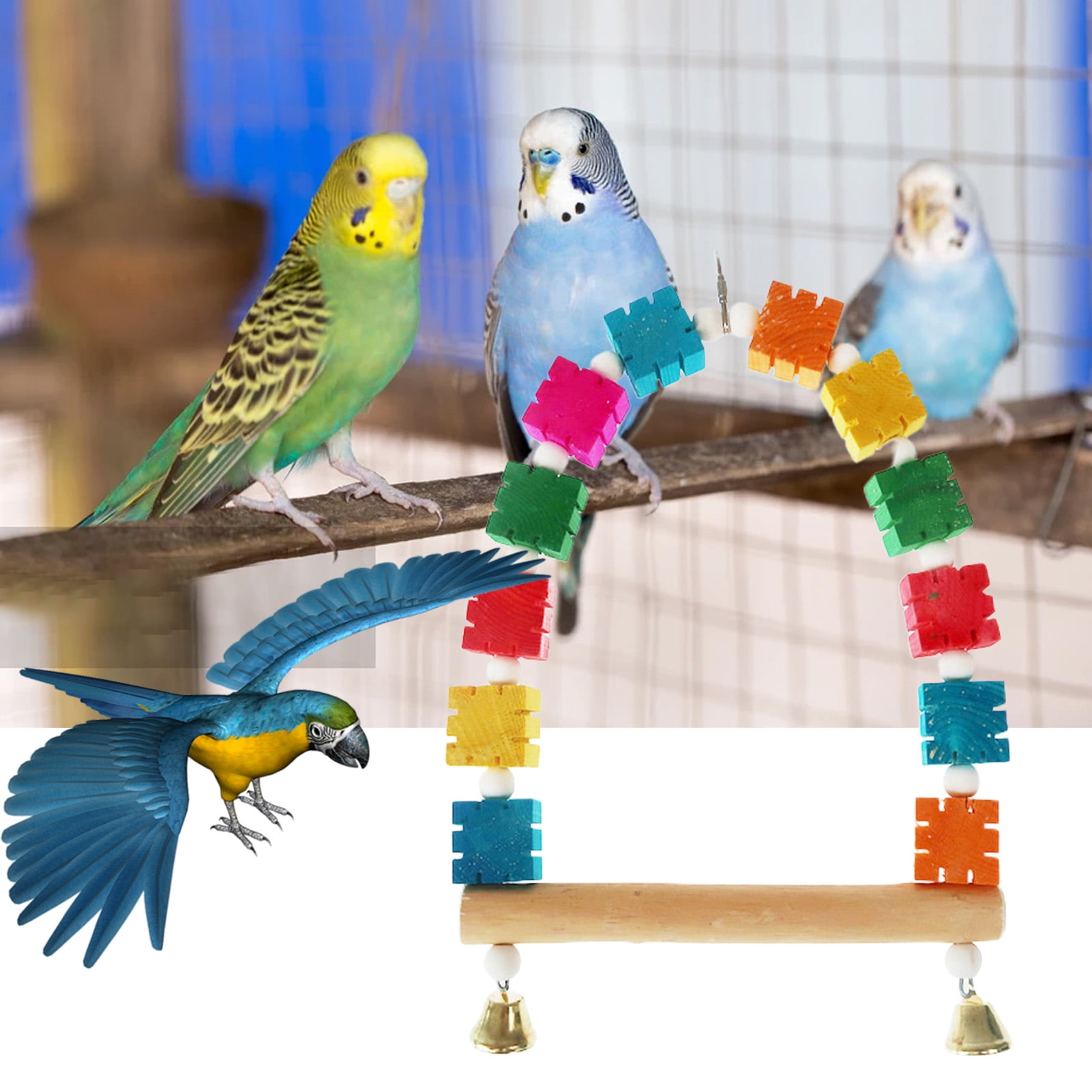 Parakeets Natural Wood Bird Parrot Chewing Toy Magnoloran Bird Swing Chewing Hanging Perches Bird Swing Toy Colorful Bird Cage Accessories Hanging Decoration for Conure Cockatiel Macow Mynah Coco 
