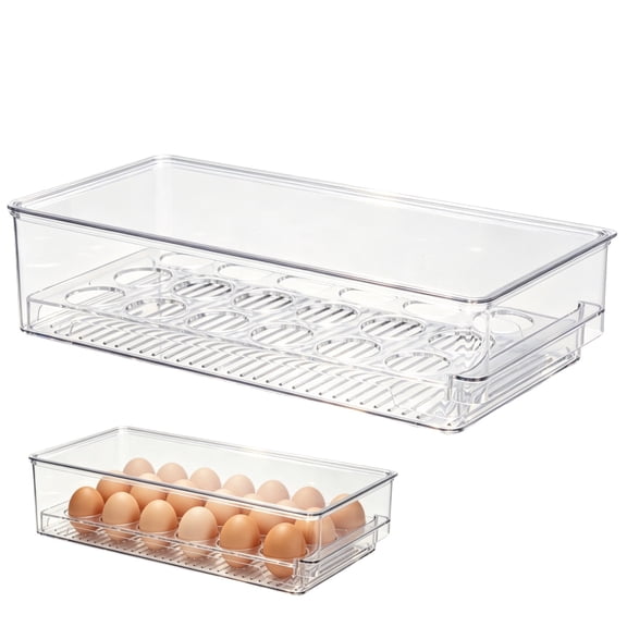 Egg Drawer for Refrigerator, Fridge Egg Organizer 13.8 x 6.5 x 3.3 in, Stackable Holder with Lid and Handle, 18 Tray for Fresh Storage in Kitchen Cabinet Pantry and Countertop