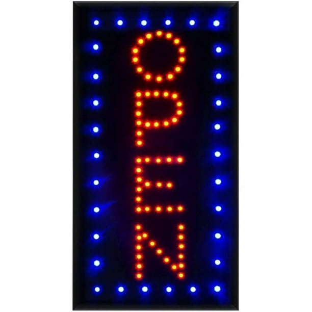 Letrero LED de neón ultrabrillante "Abierto", 48 x 25 cm, gran letrero comercial con movimiento animado y luz de encendido/apagado, llamativo letrero luminoso eléctrico para bar o salón, vertical,