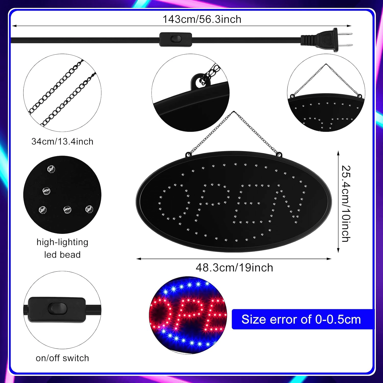UU&T LED Open Sign, 19''x10" Bright Sign Flashing Light for Business Walls Window Shop Bar Hotel, Two Modes, 1.45lbs