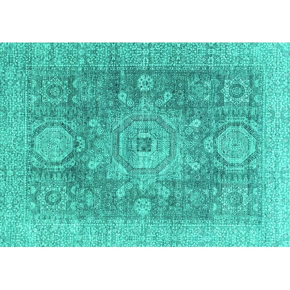 Ahgly Company Machine Washable Indoor Rectangle Abstract Turquoise Blue Modern Area Rugs, 2' x 5'