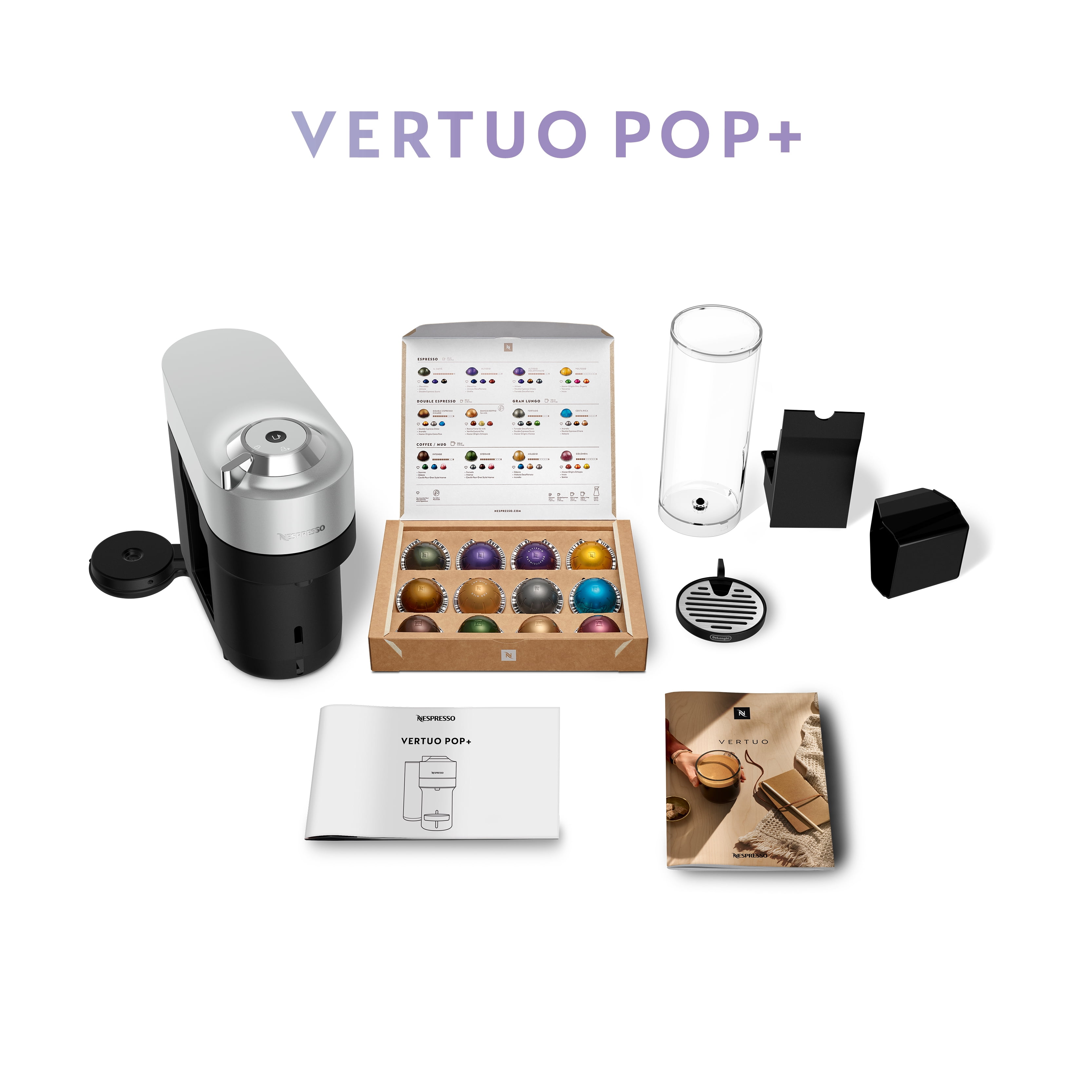 Nespresso Vertuo Pop+ Deluxe Coffee and Espresso Machine by De'Longhi, Silver, 6 cup sizes