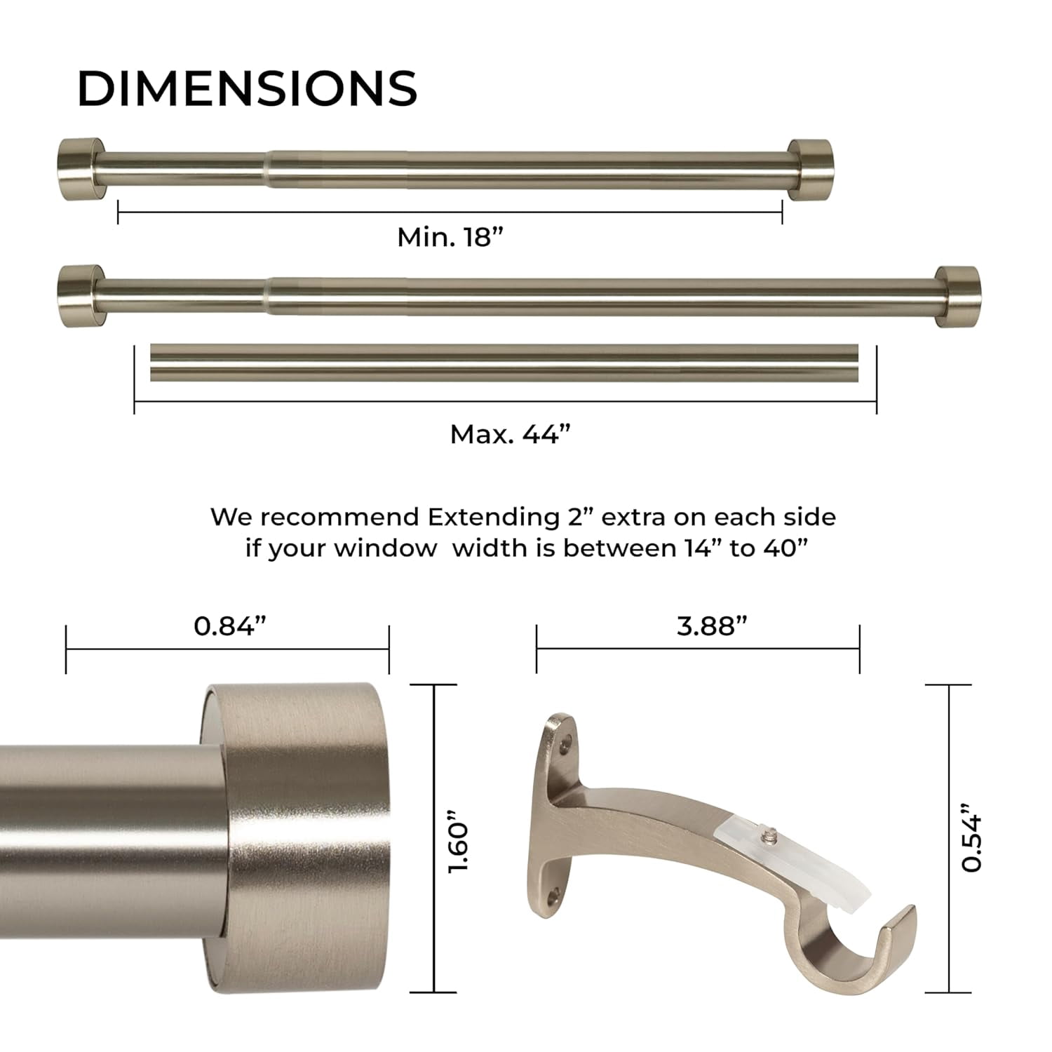 Deco Window Home Décor Modern 1 Inch Satin Silver Pluto Adjustable Single Curtain Rods, 18-44 in