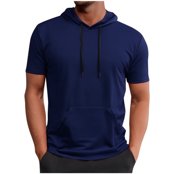 Gamivast Short Sleeve Hoodie for Men Crewneck Short Sleeve Casual Athletic Gym Shirts Slim Fit Solid Soft Fabric Lightweight Sweatshirts Summer Spring Tops