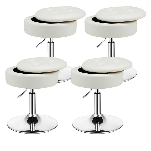 Costway Ensemble de 4 Tabourets de Coiffeuse Réglables Pivotants à 360° avec Rangement Chaise de Maquillage avec Plateau Blanc