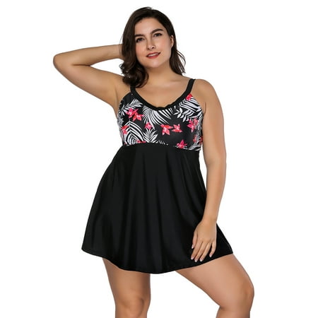 Women's Plus Size Floral Halter Swimsuit Two Piece Pin up Tankini (Best Plus Size Swimsuits)