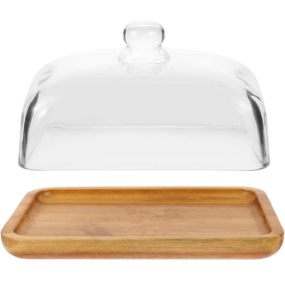 HEANUJJ Wooden Butter Dish with Glass Cover, Countertop Butter Holder Plate, Wood, 1 Piece