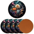 thumbnail image 2 of Fragmented Flowers Cool Round Microfiber Leather Coasters 6PCS - 11x11 cm/4.3x4.3 in - Set of Stylish Drink Mats for Home and Office, 2 of 6