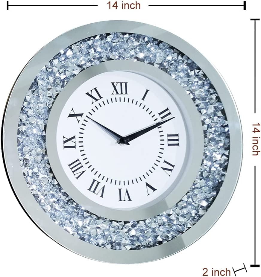 Silver Mirror Clock Crystal Sparkle Twinkle Bling Crush Diamond