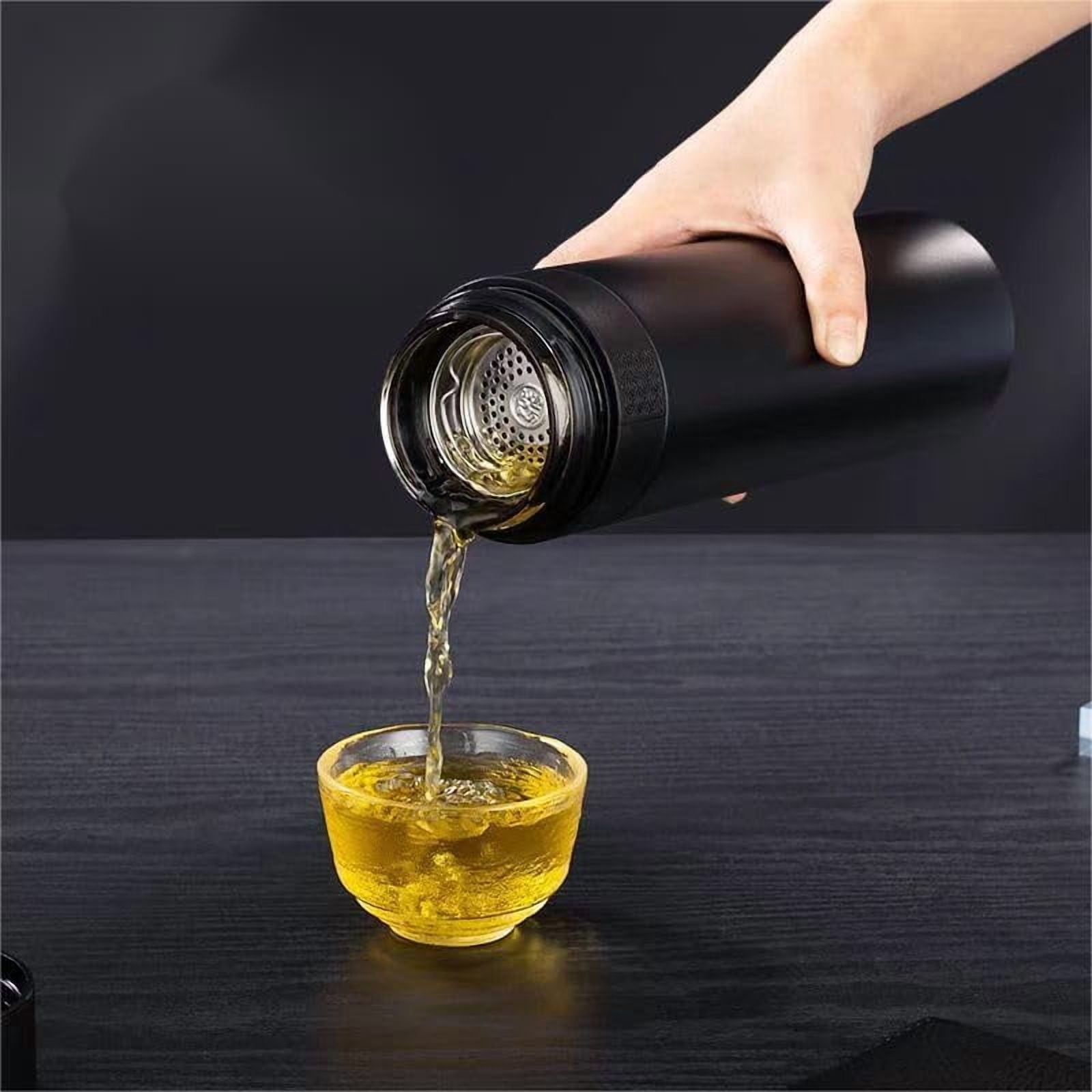 15oz Stainless Steel Vacuum Insulated Water Bottle – Glass Lined Thermos (Tea Strainer, Hot/Cold Drinks, Leakproof Car Mug, Black), 209 – Home Decor, Kitchen, & Other