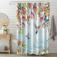 thumbnail image 2 of Spring Floral Shower Curtain, Colorful Humingbird Shower Curtain for Bathroom Pink Flower with Butterfly Fabric Shower Curtain Set with Hooks, 72x84 Inch, 2 of 6