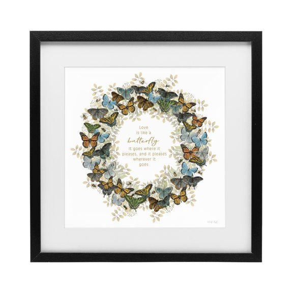 Stupell Industries Shabby Chic Life Is Like A Butterfly Wreath Black Framed Print Under Glass, 13 x 13, by Cindy Jacobs