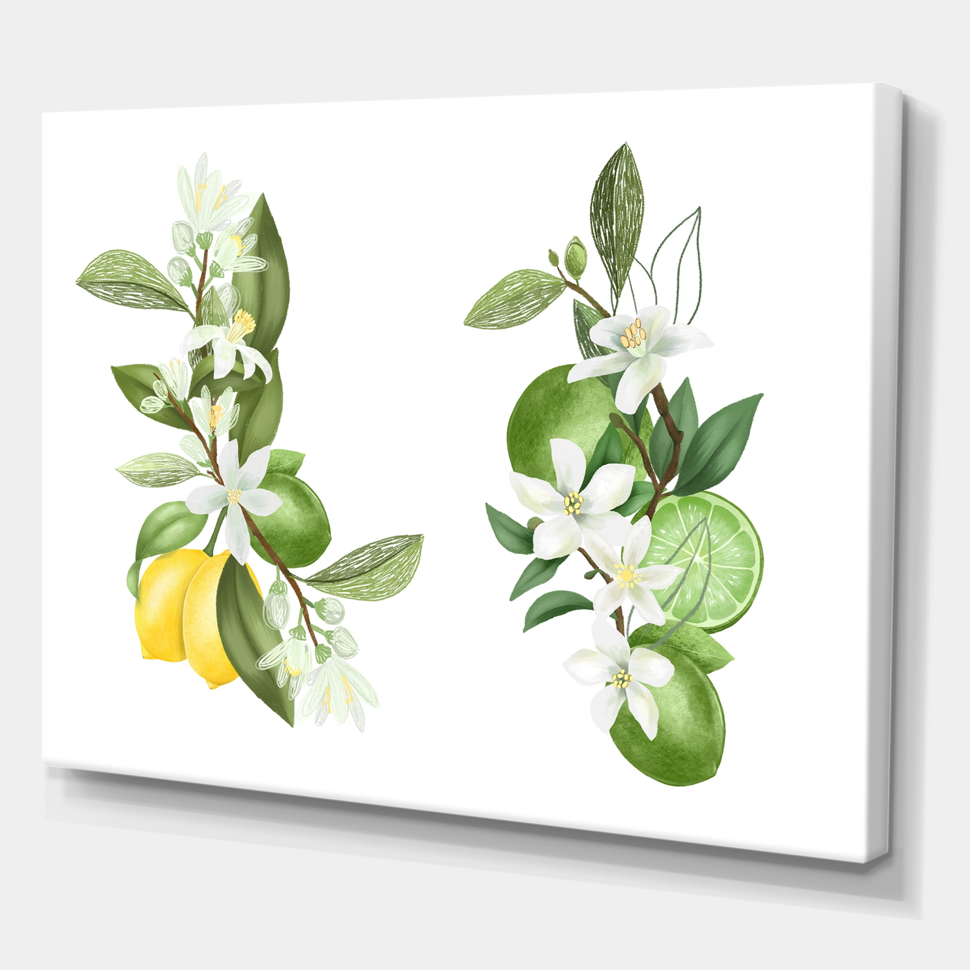 Bouquets Of Blooming Lemon Tree Branches on White 8 in x 12 in Painting Canvas Art Print, by Designart