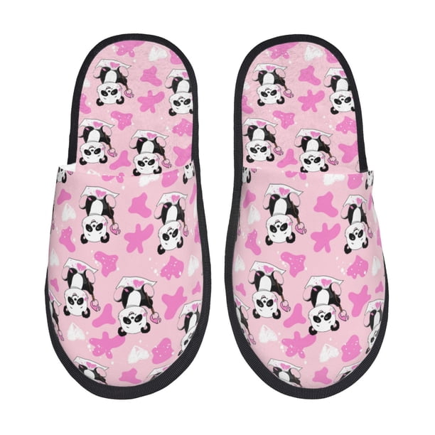 Balery Funny Panda Draws A Heart Pantuflas de Casa de Felpa Silenciosas con Diseño Estampado, Zapatillas Cómodas Antideslizantes de Algodón para Interior-Large