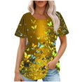 thumbnail image 2 of Going Out Tops for Women Viikei Womens Floral Tops for $5 Tops,Ladies' Casual Short Sleeved Loose Round Neck Printed Top Yellow XXL, 2 of 6