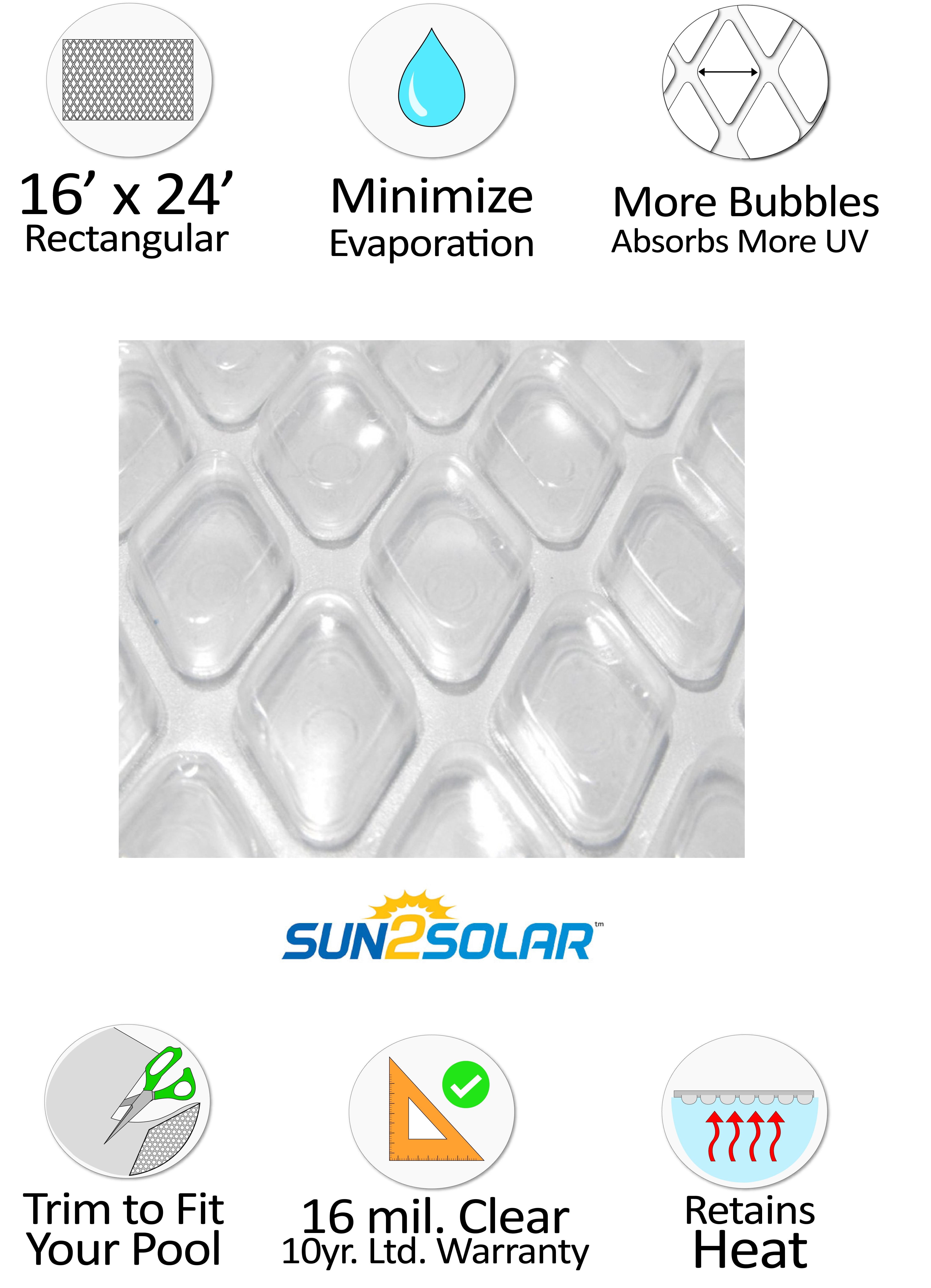 Swimming Pool 16 Mil Solar Cover With 6 Pack of Grommets Clear 14 X 28 Foot