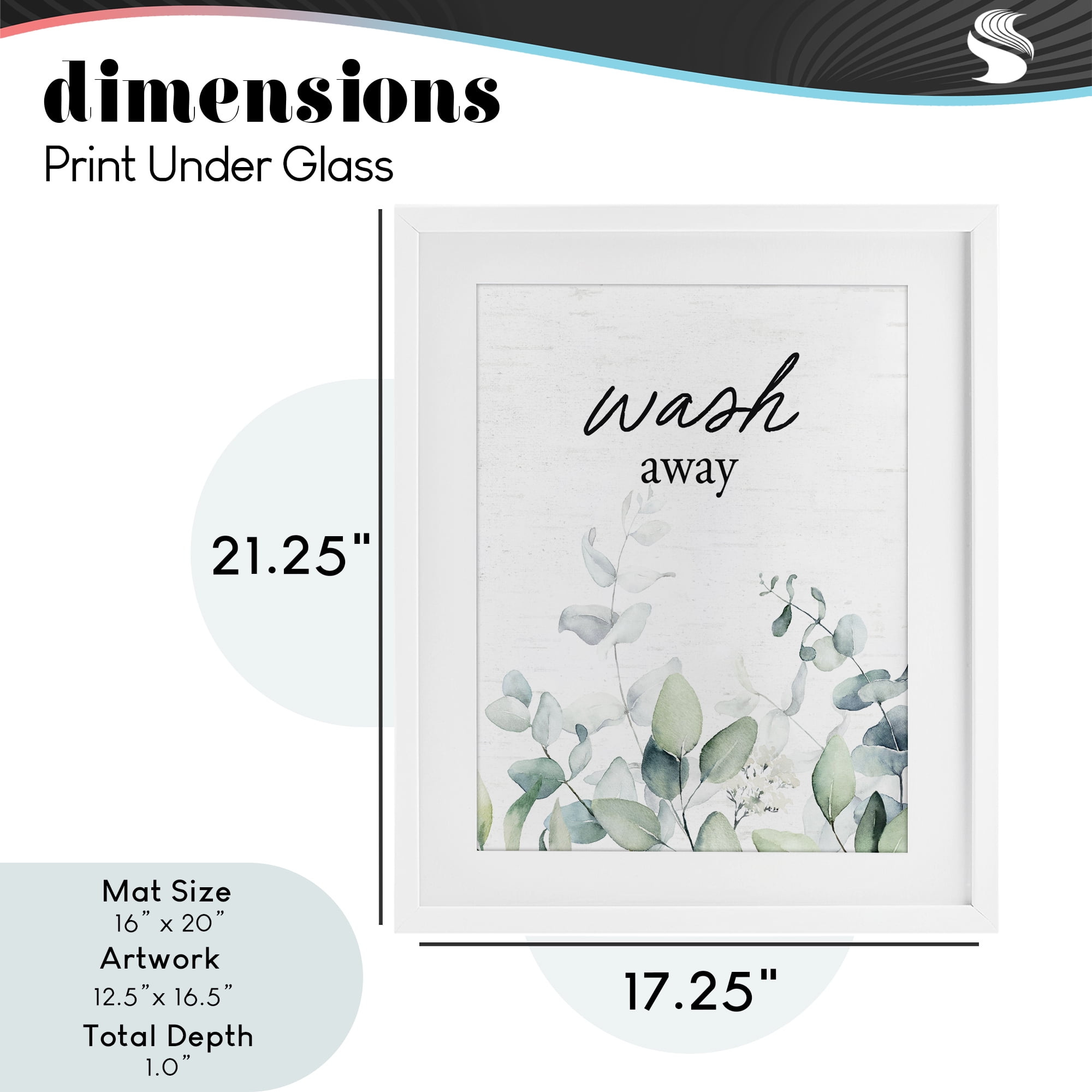 Wash Away Eucalyptus White Framed Print Under Glass, design by Lettered and Lined