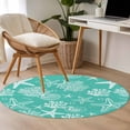 thumbnail image 5 of Teal Coastal Round Area Rugs Collection 4', Nautical Beach Starfish Coral Summer Non Slip Indoor Circular Throw Runner Rug Floor Mat Carpet for Living Room Dining Table Bedroom Nursery, 5 of 9