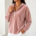 thumbnail image 4 of tarylea Velour Hoodies for Women Long Sleeve Half Zipper Pullover Tops Casual Loose Fall Plain Tops, 4 of 5