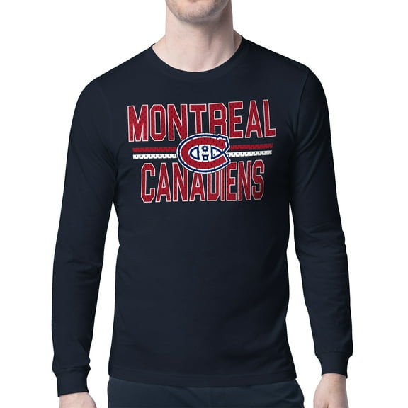Men's Starter Navy Montreal Canadiens Mesh Look Team Name Long Sleeve T-Shirt