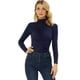 thumbnail image 2 of INSPIRE CHIC Top fruncido de punto de manga larga con cuello simulado alto para mujer Azul oscuro XS, 2 of 5