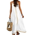 thumbnail image 3 of VBVC Women's Color Block Spaghetti Strap Maxi Dress , Ladies' V-Neck Sleeveless Summer Dress , A-Line Party Swing Dress For Women,White,S-2XL, 3 of 8