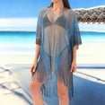 thumbnail image 2 of JGGSPWM Sheer Gradient Swimsuit Coverup, Crochet Color Block Beach Dress, Fringe Bathing Suit Vacation Outfits for Women Blue Free Size, 2 of 5