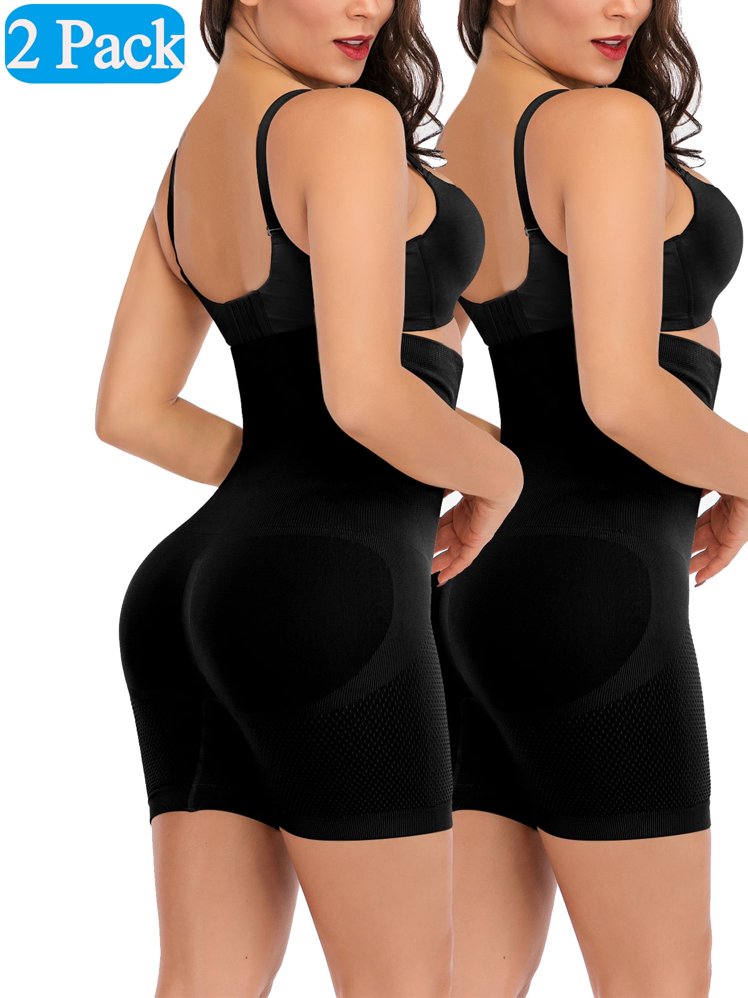 Body Wrap Plus Size Mid Thigh High Waist Panty Brief Control Top Shapewear Women Black & Beige