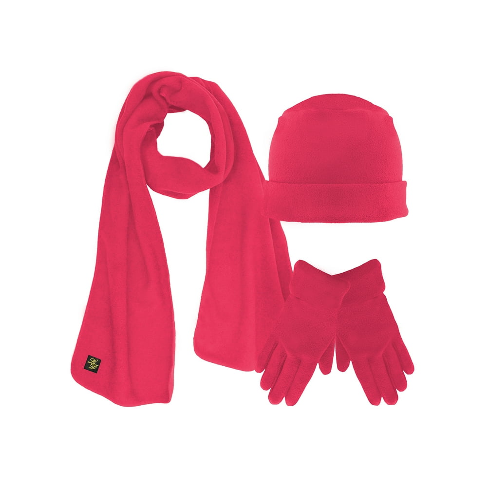 Luxury Divas Hot Pink 3 Piece Fleece Hat Scarf & Glove Matching Set