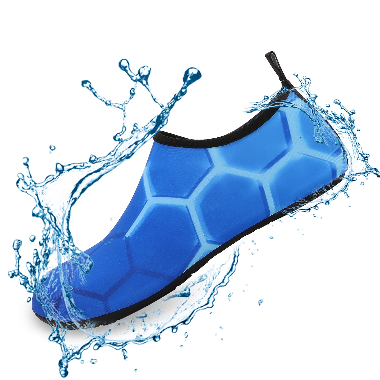 Men and Women a Slip On Barefoot Quick-Dry Beach Aqua Yoga Water Shoes (Neon Hexagon/Blue, 7.5-8.5 Women/6.5-7.5 Men)