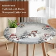 thumbnail image 5 of Round Table Cover 45-54 Inch Grey Christmas Waterproof Reusable Table Cloth Round Fitted Vinyl Tablecloth with Elastic Edged for Parties Outdoors, Snowman Xmas Tree Snowflake Winter Birds, 5 of 6