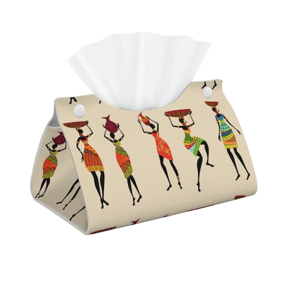 Naloa African Women Print Leather Tissue Box Cover Rectangle | Long Tissue Box Cover | Tissue Box Holder | Tissue Holder for Bathroom