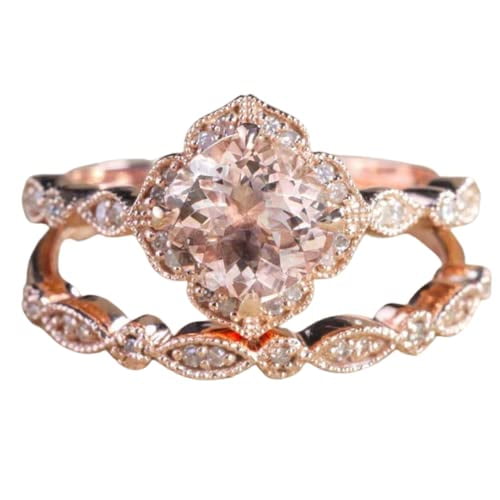 HeartsAndYou 2.1ct Natural Peach Morganite Bridal Set Engagement Ring 14k SOLID Rose Gold