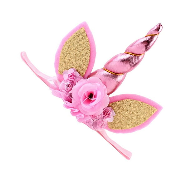 Diadema Perfecl Niños Bebé Lentejuelas Flor Cuerno Rosado