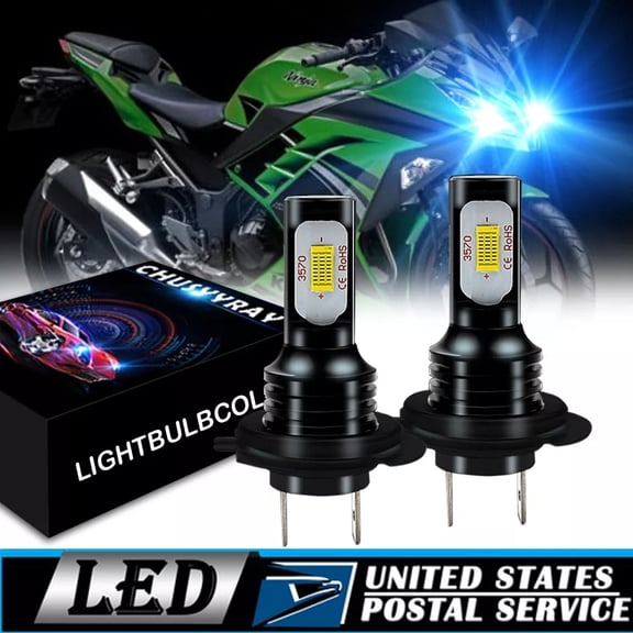 LED Headlight H7 Bulbs for Kawasaki Ninja 300 2013 2014 2015 2016 2017 High/Low Beam 8000K Ice Blue 2x