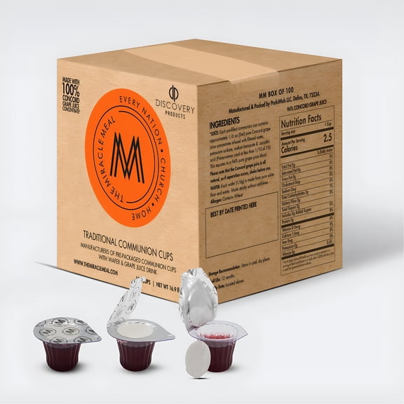 Pre-Filled Communion Cups with Wafer & Juice - Pack of 100