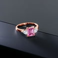 thumbnail image 5 of Gem Stone King 18K Rose Gold Plated Silver 3-Stone Ring Octagon Pink Moissanite and Moissanite (2.07 Cttw, Size 8), 5 of 5