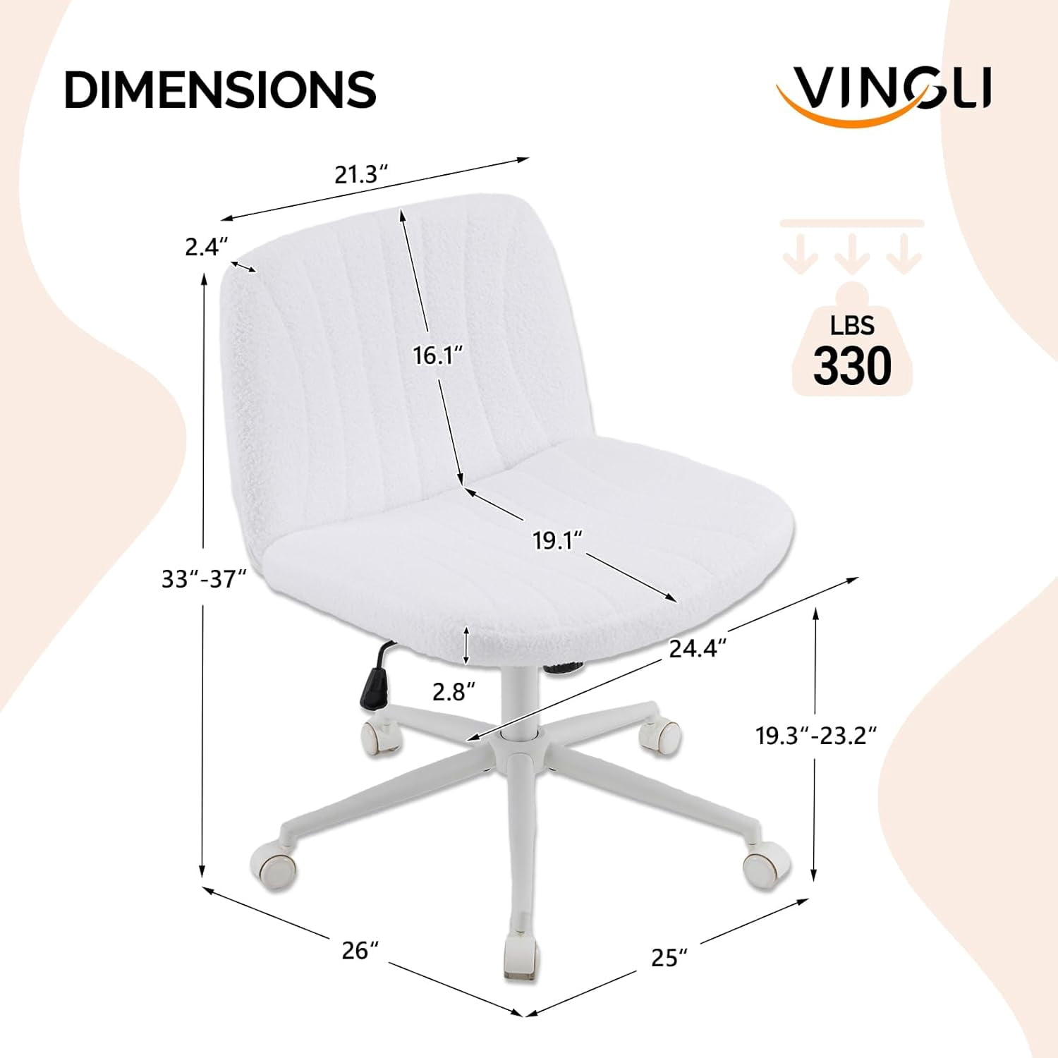 JOYMOR Modern Vanity Chair Dual-Use with/no Wheels, Armless Criss Cross Legged Chair, Swivel Wide Comfy Office Desk Chair, Computer Chair