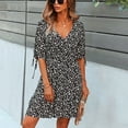 thumbnail image 3 of Rigardu Casual Temperament Dress Women's V-Neck Summer All- Print Flower Women's Dress Black + M, 3 of 9