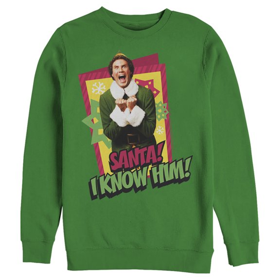 Men's Elf Santa I Know Him Quote Sweatshirt Kelly Green Medium