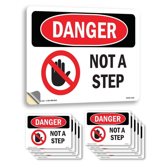 Not A Step OSHA Danger Vinyl Decal Label 14 Inch x 10 Inch - 10 Pack