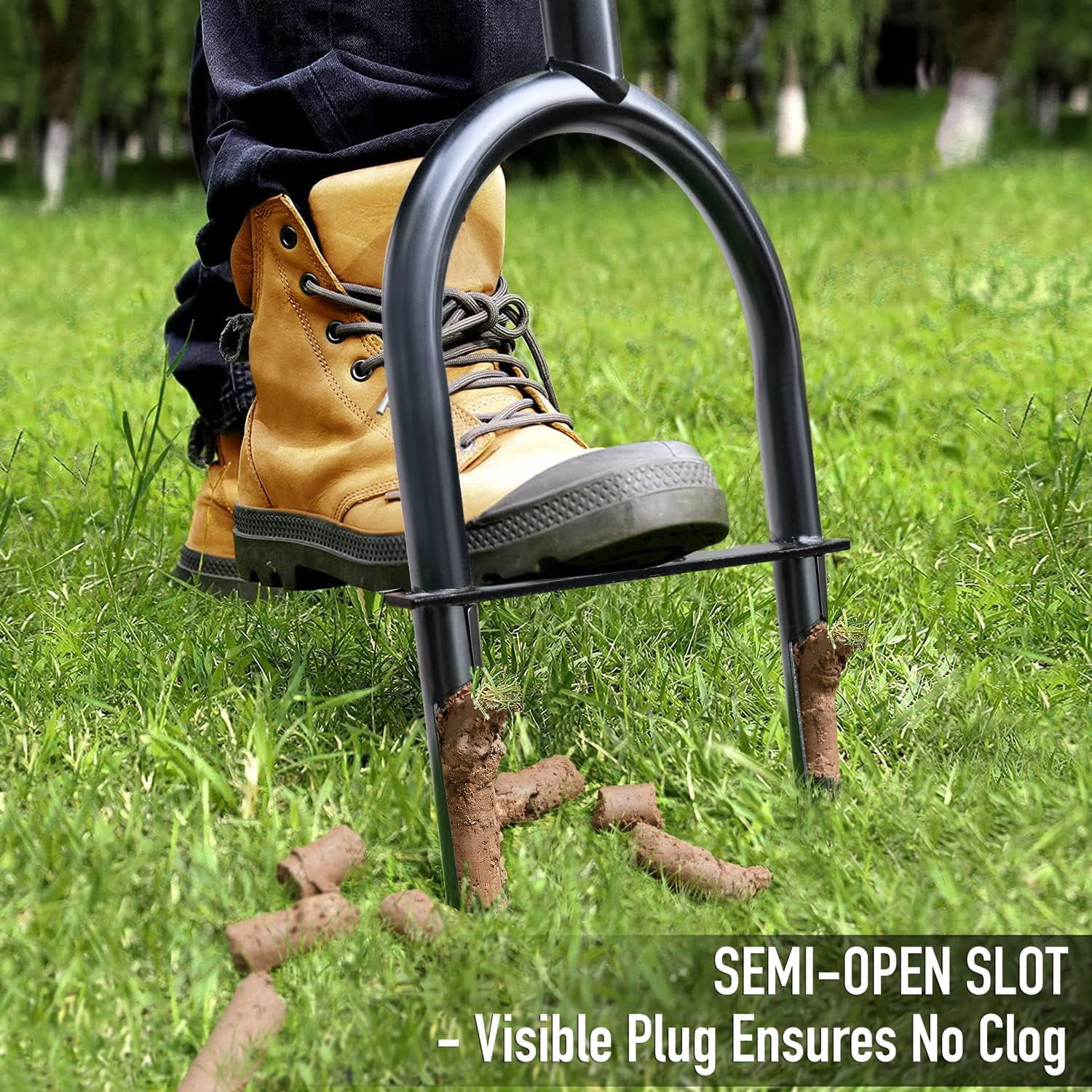 Lawn Core Aerator, Plug Aerator Lawn Tool with Spare Tines, Yard Aerator with Non-Clog Slot, Manual Lawn Aerator Tool for Compact Lawn Soil