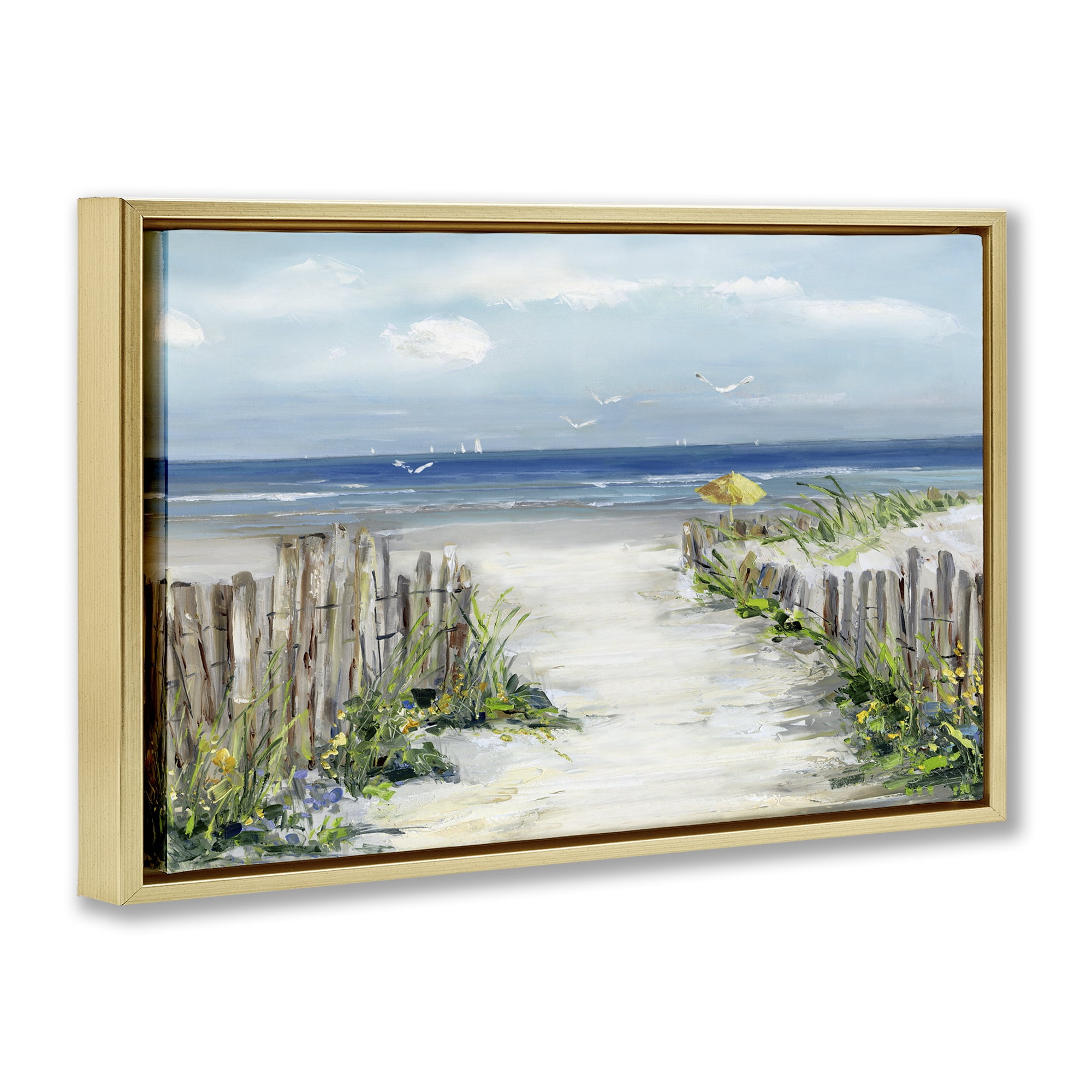 Stupell Industries Sunlit Dune Path To Ocean Gold Framed Floater Canvas Wall Art, design by Sally Swatland