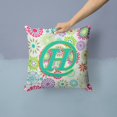 thumbnail image 2 of Carolines Treasures CJ2011-HPW1414 Letter H Flowers Pink Teal Green Initial Canvas Fabric Decorative Pillow  14Hx14W, 2 of 4