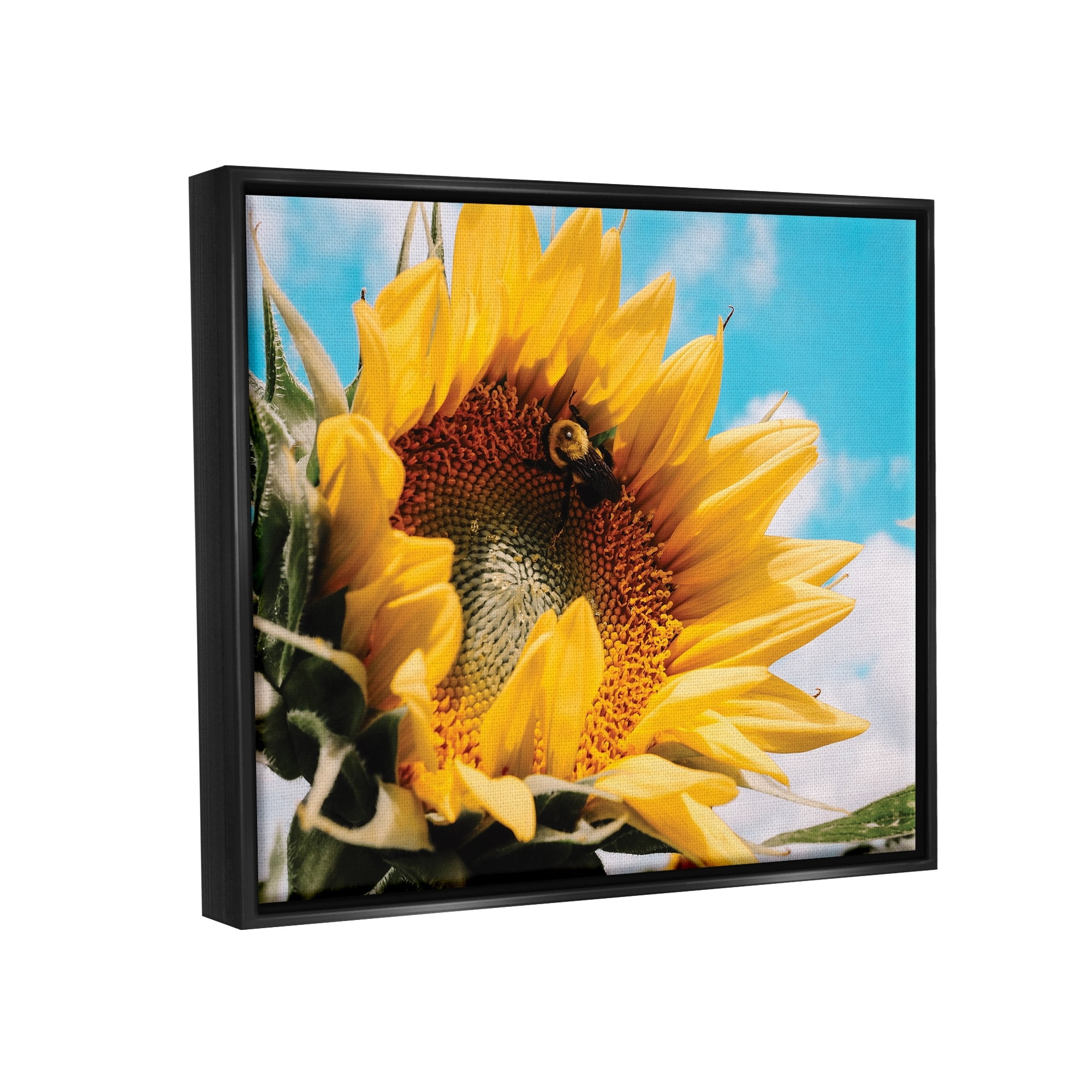 Stupell Industries Summer Sunflower Blossom Pollinating Honey Bee Photography Photograph Metallic Gold Floating Framed Canvas Print Wall Art, Design by Hey Bre! Creative Studio