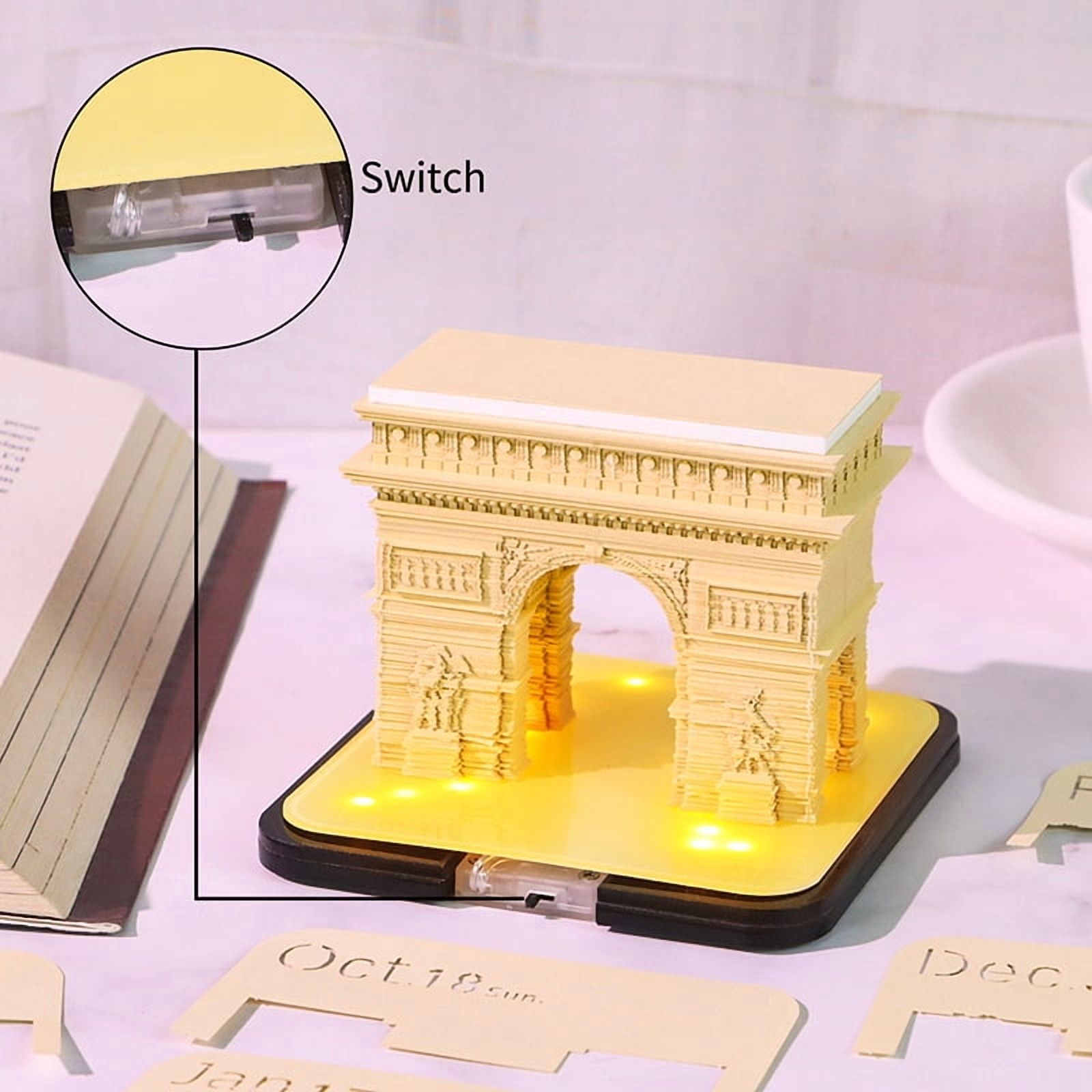 Time Piece Calendar 2026 Desk Calendar With LED Light 3D Tear-away Calendar Paper Carving Art Pad Notepad Gift Christmas