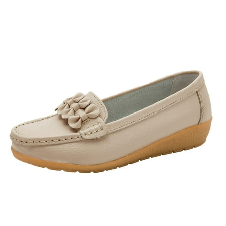 

Huesdet Women s Wide Width Loafers Comfort Slip On Shoes Walking Shoes for Ladies Mocassins Driving Shoe(Beige 6.5)